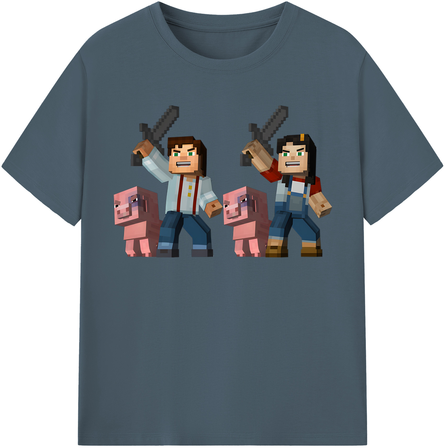 （画像用） マインクラフト ブロックの世界 Minecraft MC Block world 綿100％半袖Tシャツ（フロントプリント）